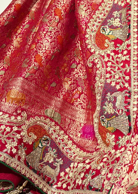 Red Bandhani Saree With Meenakari