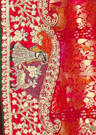 Red Bandhani Saree With Meenakari