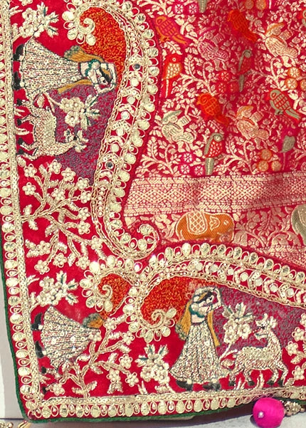 Red Bandhani Saree With Meenakari