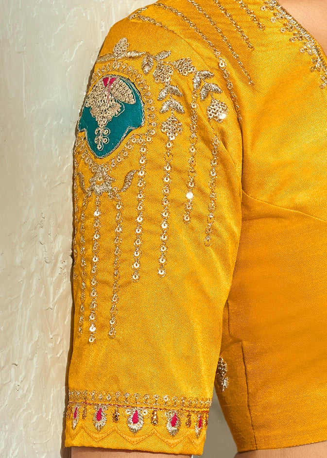 Rani Pink Bandhani Saree With Yellow Blouse