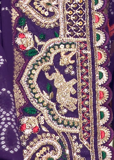 Violet Purple Banarasi Khaddi Georgette Saree & Red Blouse