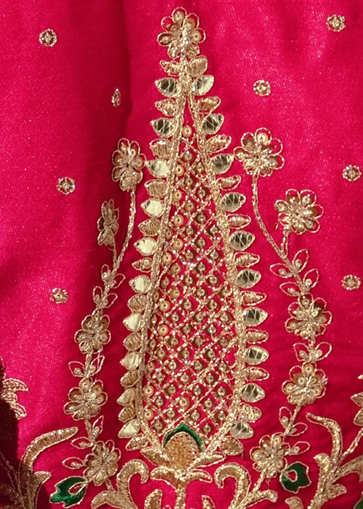 Yellow & Rani Pink Ombre Bandhani Silk Saree With Meenakari