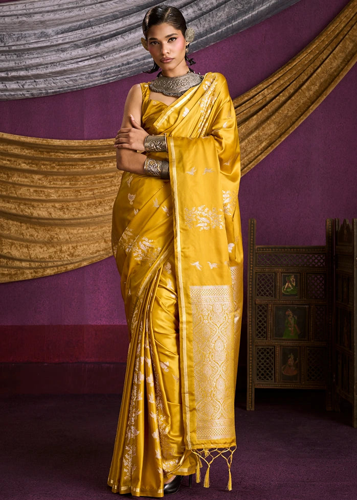 Zari Weaving Pure Banarasi Satin Silk Mustard Yellow Saree