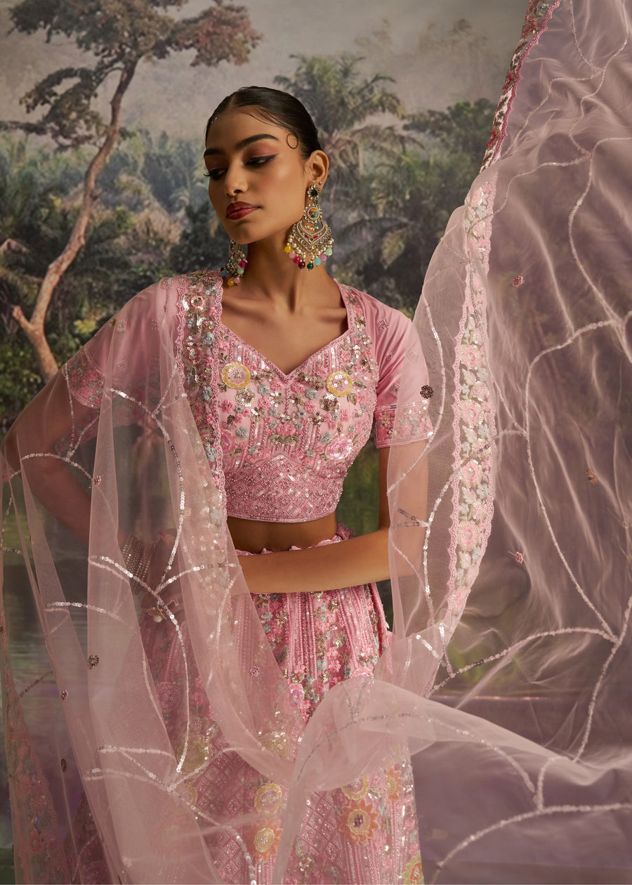 Pink Net Lehenga Choli