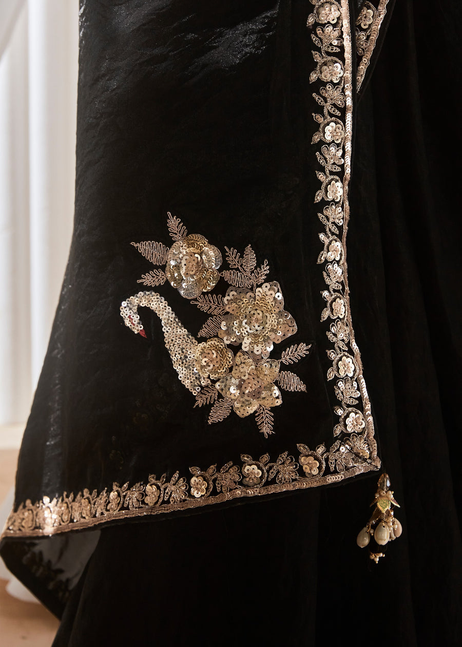 Black Organza Tissue Silk Embroidered Saree & Printed Blouse