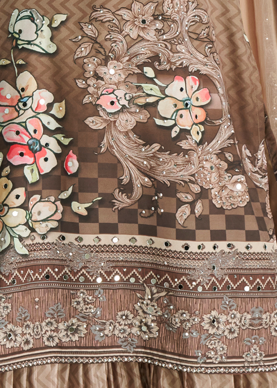 Brown Crepe Silk Sharara Suit With Dupatta