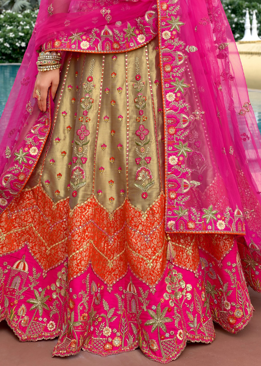 Copper & Rani Pink Silk Bridal Lehenga Choli