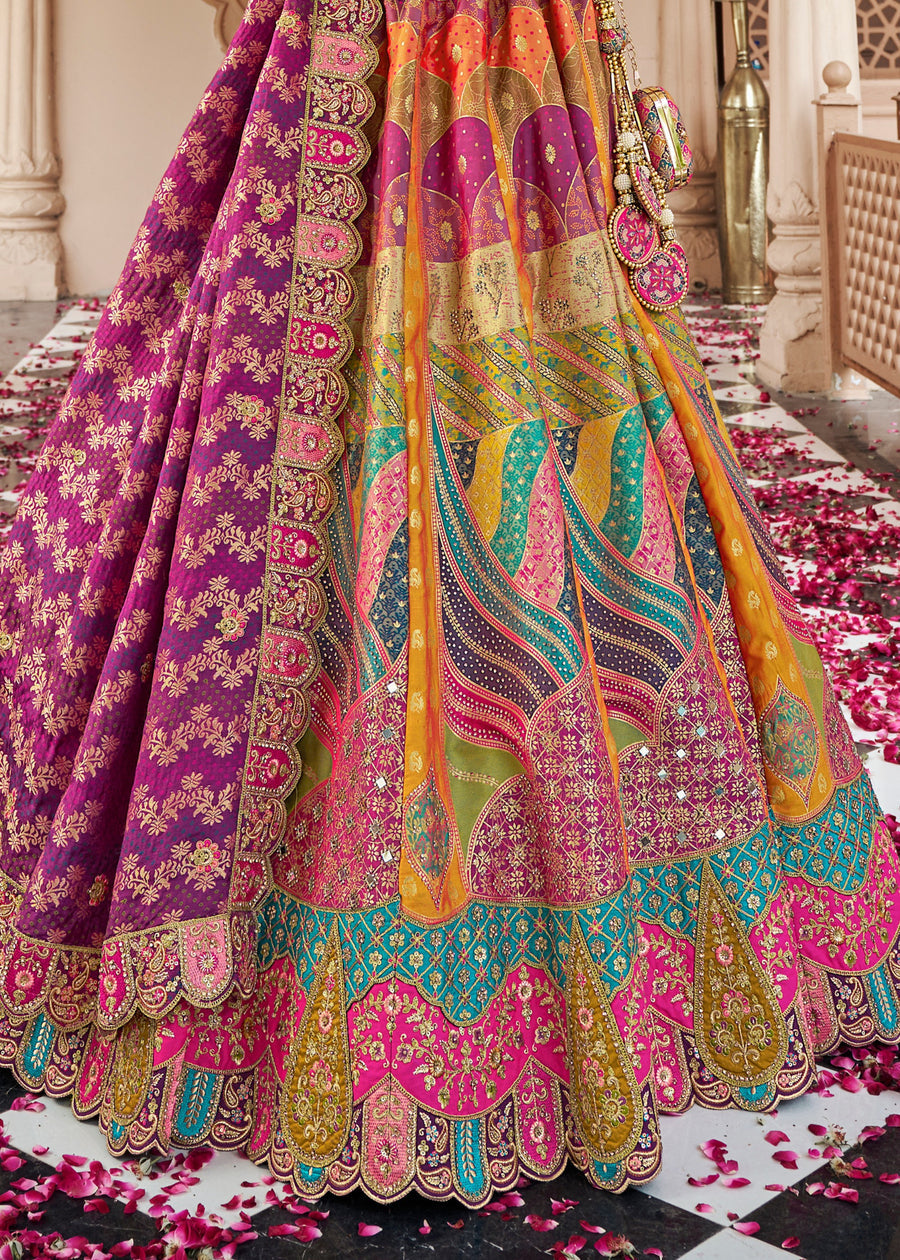 Multicolor Banarasi Silk Lehenga & VIolet Purple Embroidered Choli