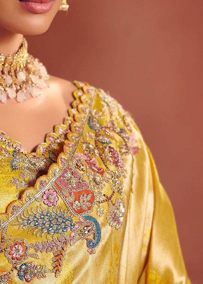Yellow Zari Banarasi Silk Embroidered Saree