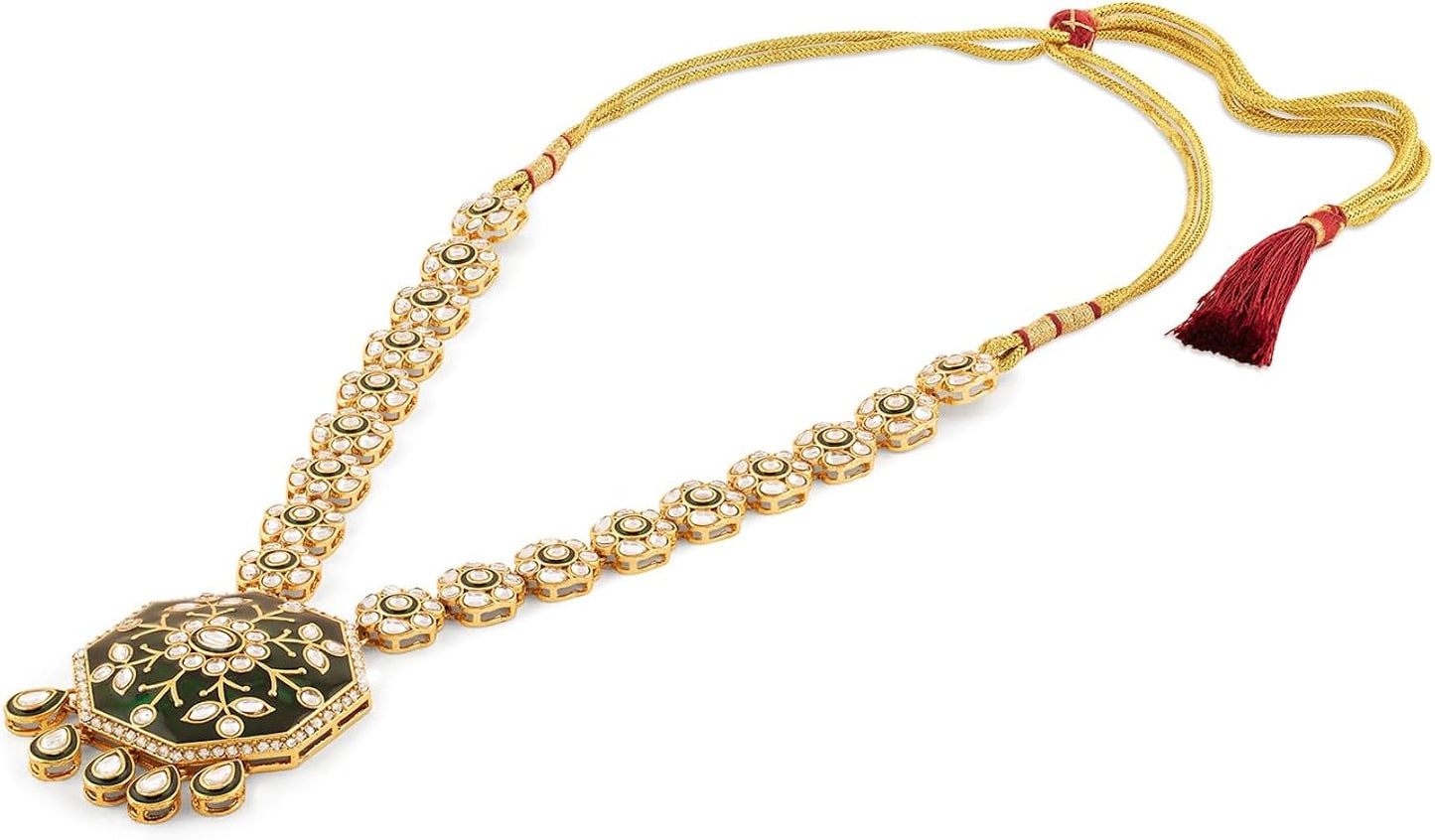 Kundan Bridal Jewellery Long Necklace Set With Earrings & Maang Tikka