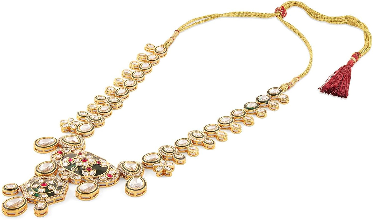 Kundan Bridal Jewellery Long Necklace Set With Earrings & Maang Tikka