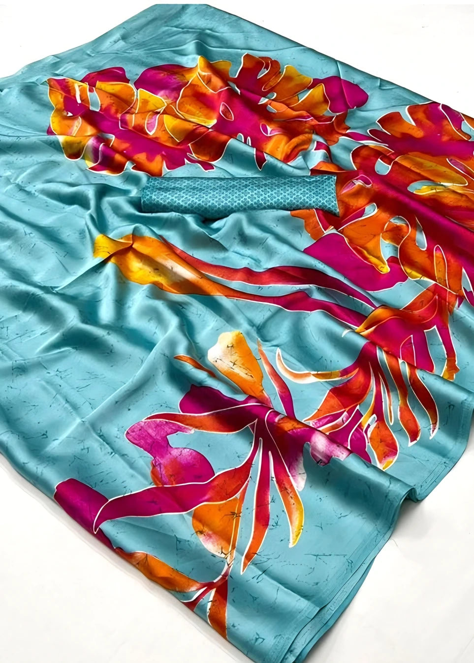 Pure Satin Crepe Silk Ocean Grey Floral Printed Saree