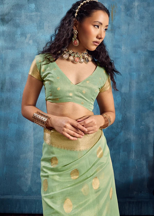 Pure Banarasi Tissue Silk Mint Green Handloom Saree