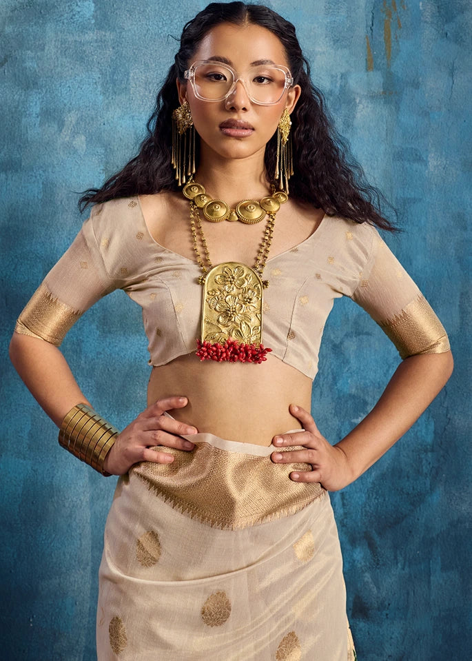 Pure Banarasi Tissue Silk Off White Handloom Saree