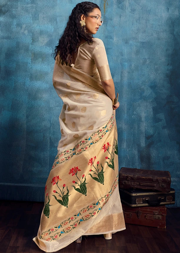 Pure Banarasi Tissue Silk Off White Handloom Saree