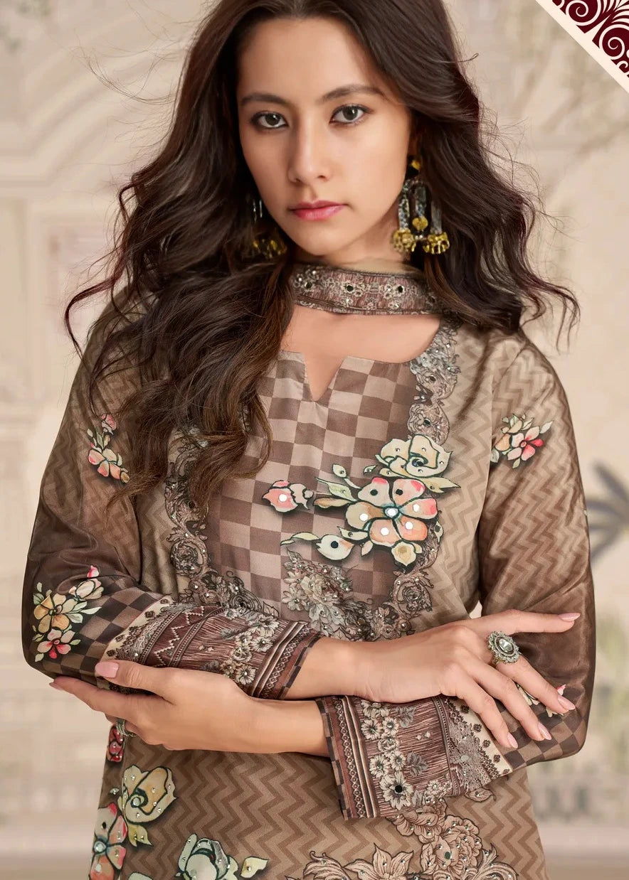 Brown Crepe Silk Sharara Suit With Dupatta