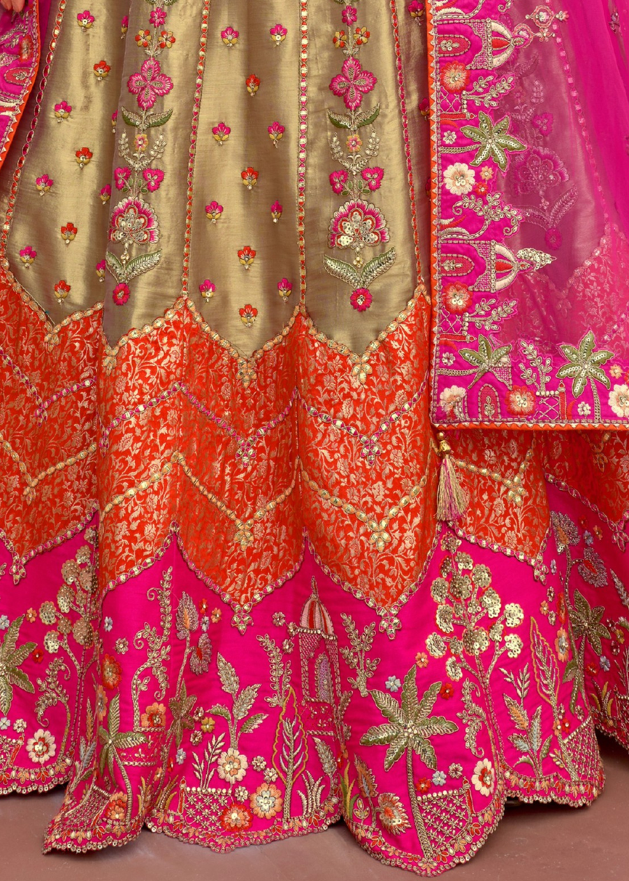 Copper & Rani Pink Silk Bridal Lehenga Choli