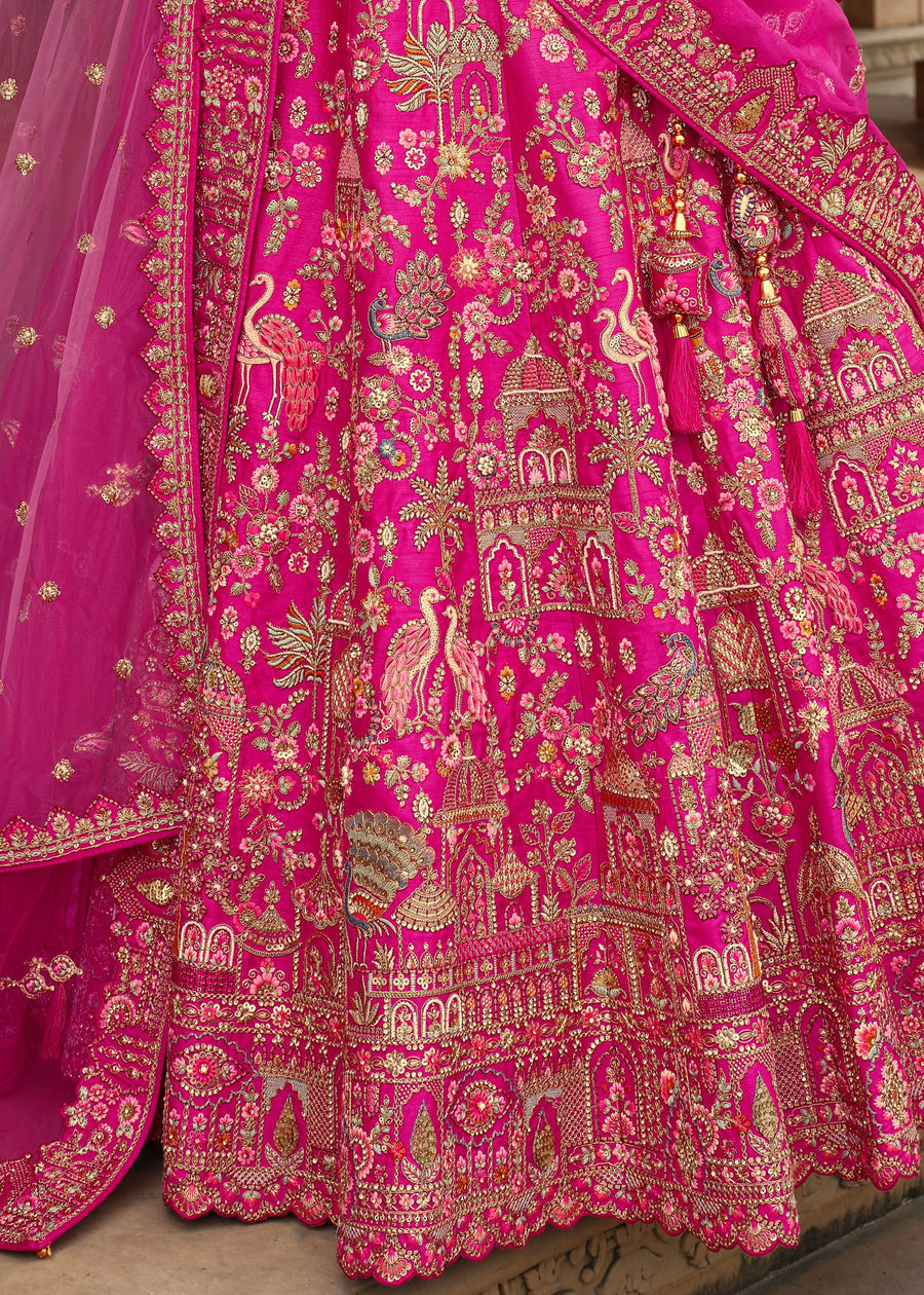 Fuchsia Pink Silk Bridal Lehenga Choli with Zari Work