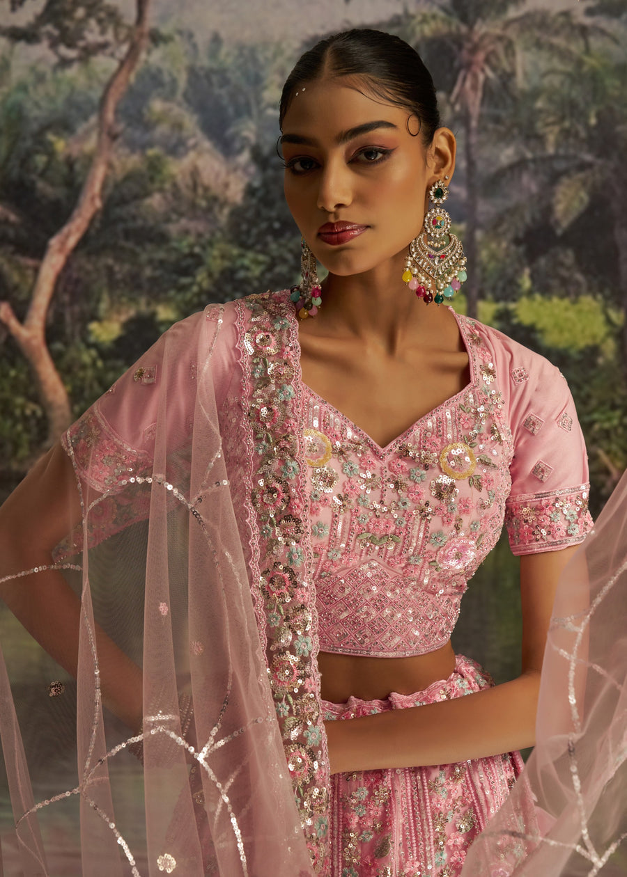 Pink Net Lehenga Choli