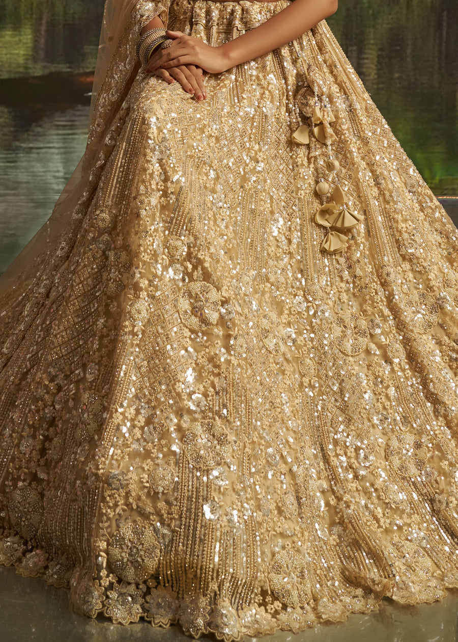 Light Gold Designer Lehenga Choli With Sequins Embroidery