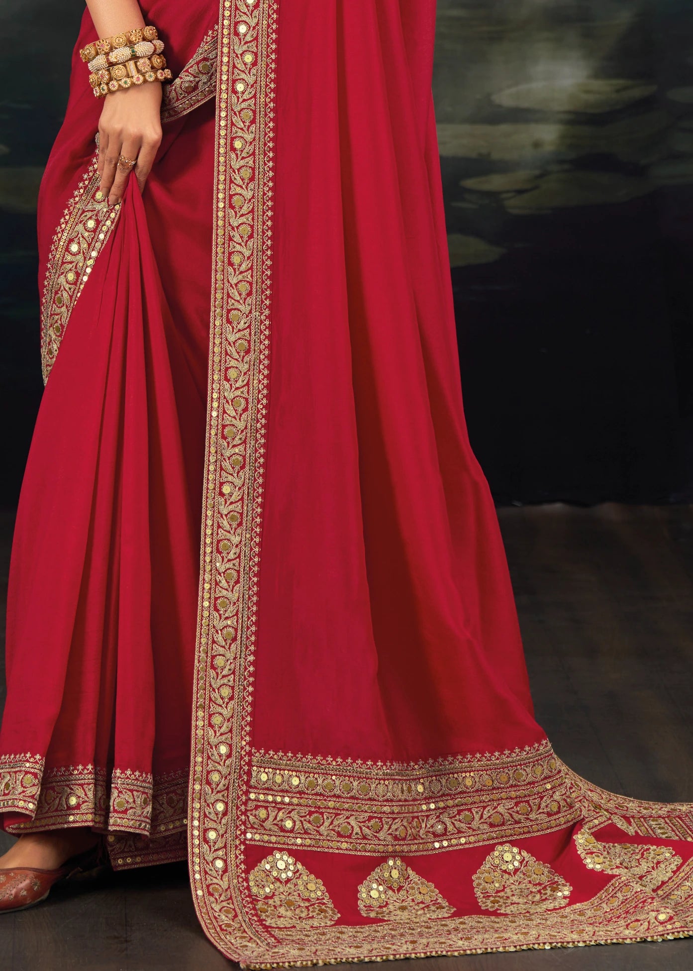 Pure Muga Silk Red & Golden Embroidered Bridal Saree