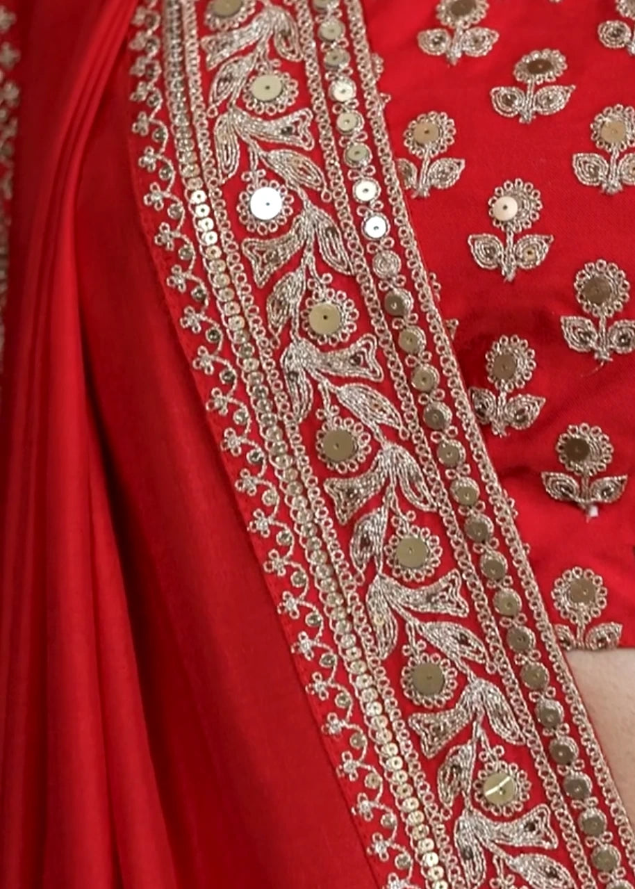 Pure Muga Silk Red & Golden Embroidered Bridal Saree