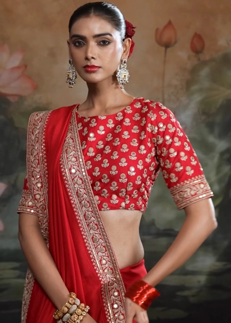 Pure Muga Silk Red & Golden Embroidered Bridal Saree