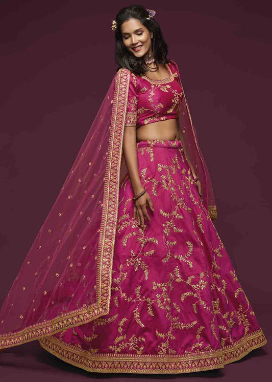Rani Pink Silk Bridesmaids Lehenga Choli With Zari Work