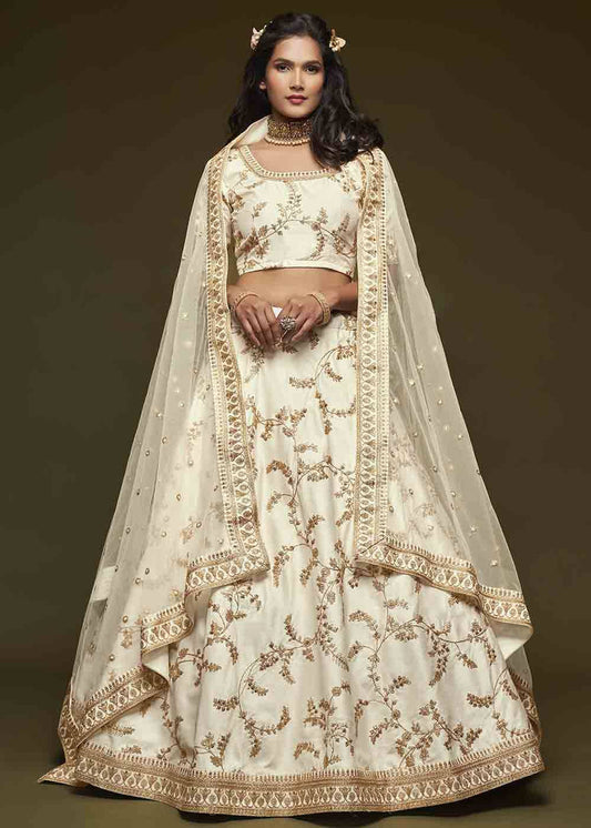 Off White Silk Bridesmaids Lehenga Choli With Zari Work