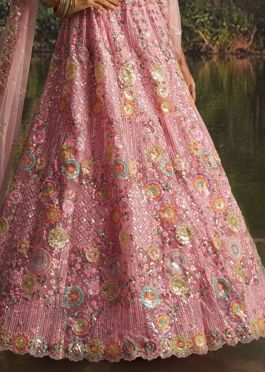 Pink Net Lehenga Choli