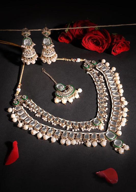 Traditional Polki Necklace Set With Earrings & Maang Tikka