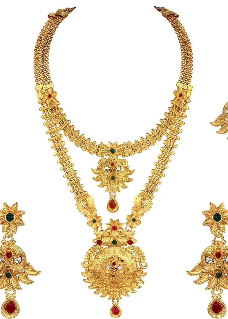 Artificial Gold Jewellery Necklace Set With Earrings & Maang Tikka