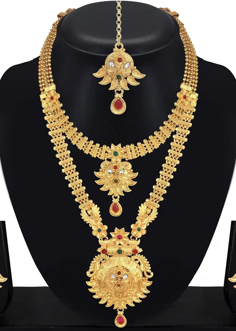 Artificial Gold Jewellery Necklace Set With Earrings & Maang Tikka