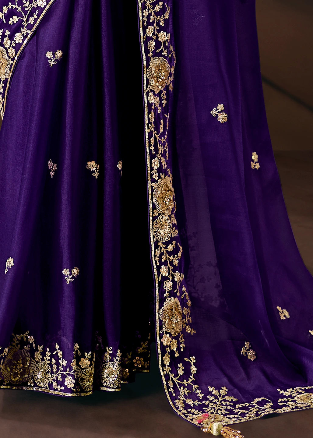 Violet Purple Organza Tissue Silk Embroidered Bridal Saree