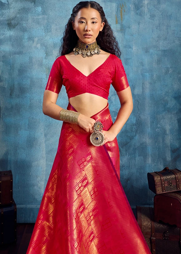 Pure Kanjivaram Silk Tomato Red Saree