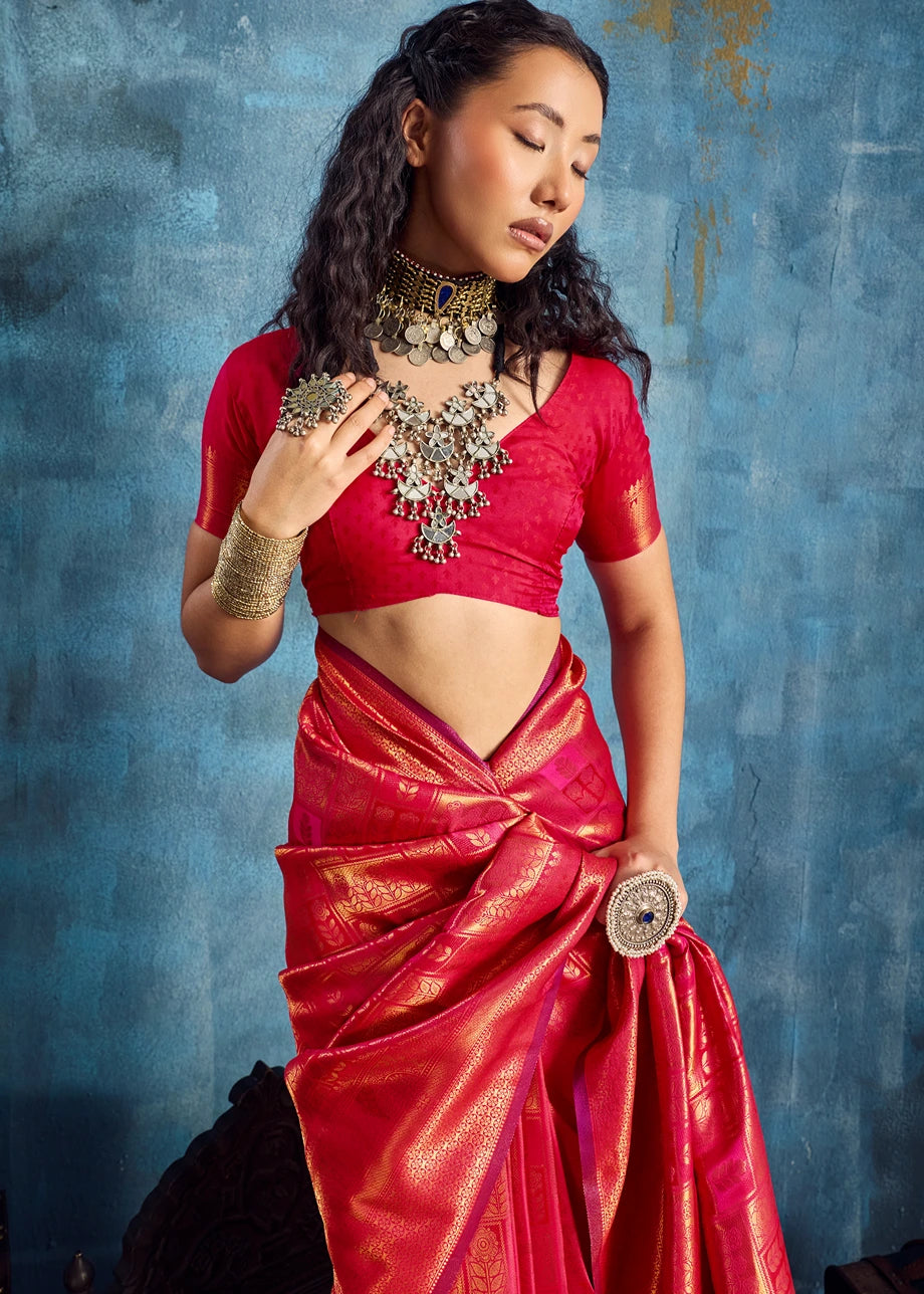 Pure Kanjivaram Silk Tomato Red Saree