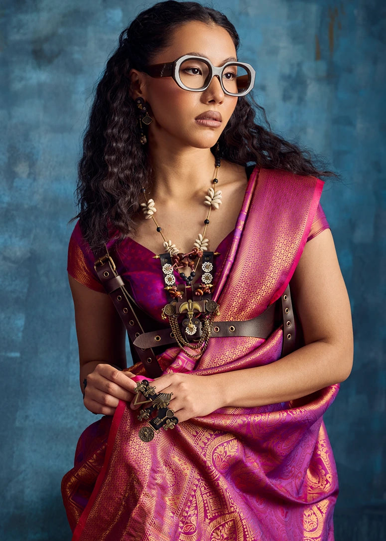 Magenta Pink Kanjivaram Silk Bridal Saree