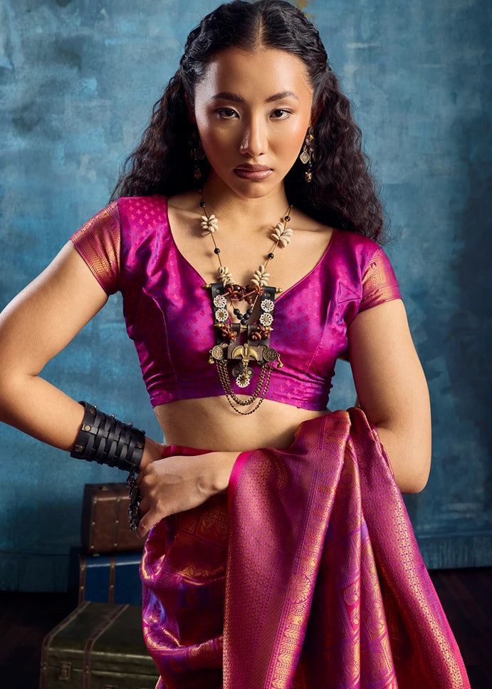 Magenta Pink Kanjivaram Silk Bridal Saree