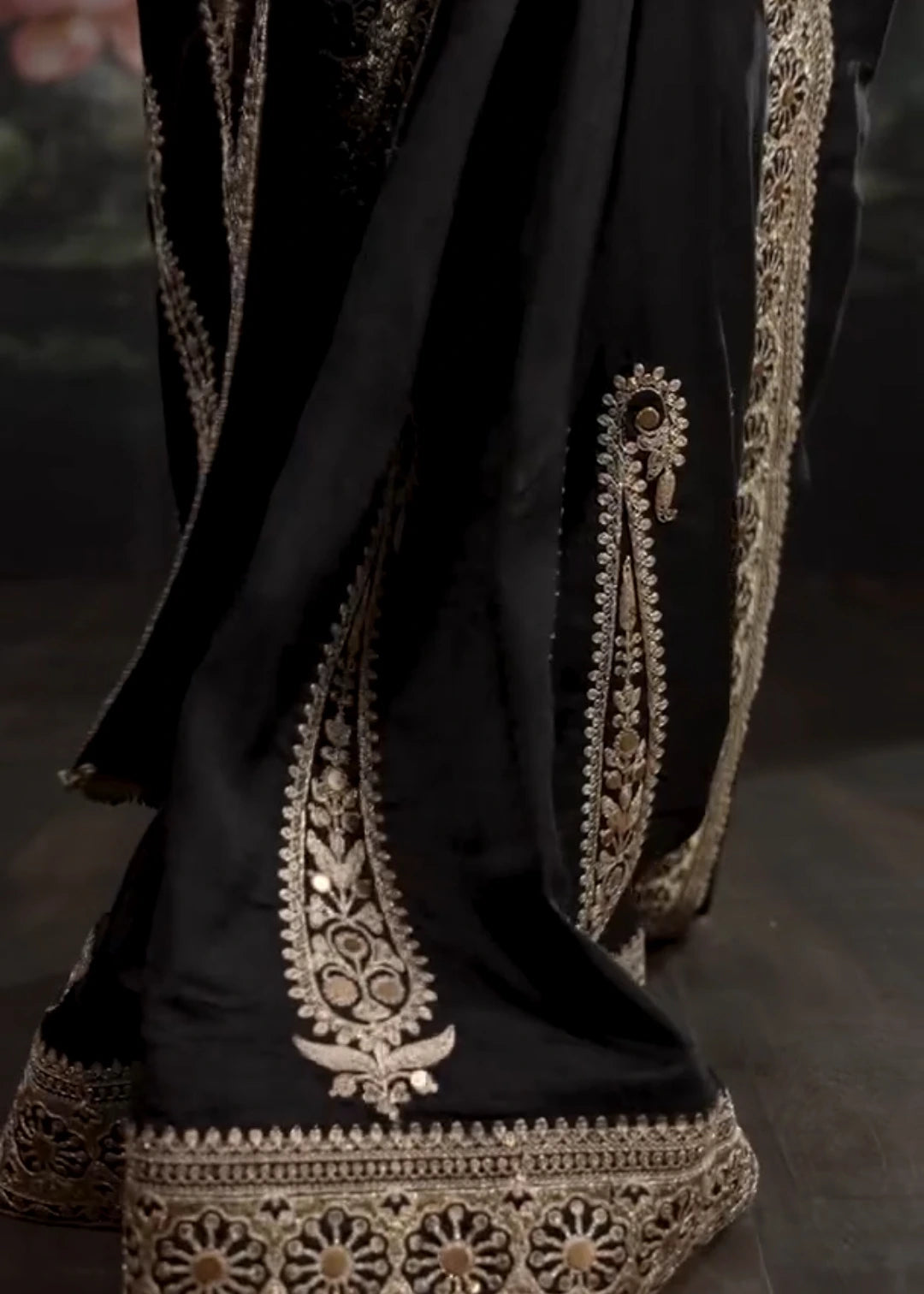 Pure Muga Silk Black & Golden Embroidered Bridal Saree
