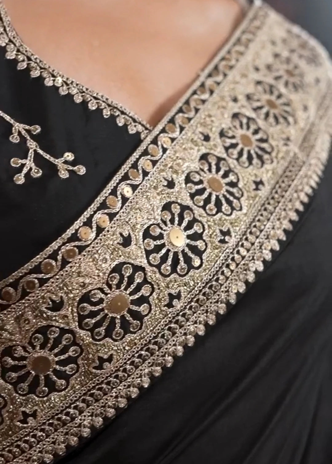 Pure Muga Silk Black & Golden Embroidered Bridal Saree