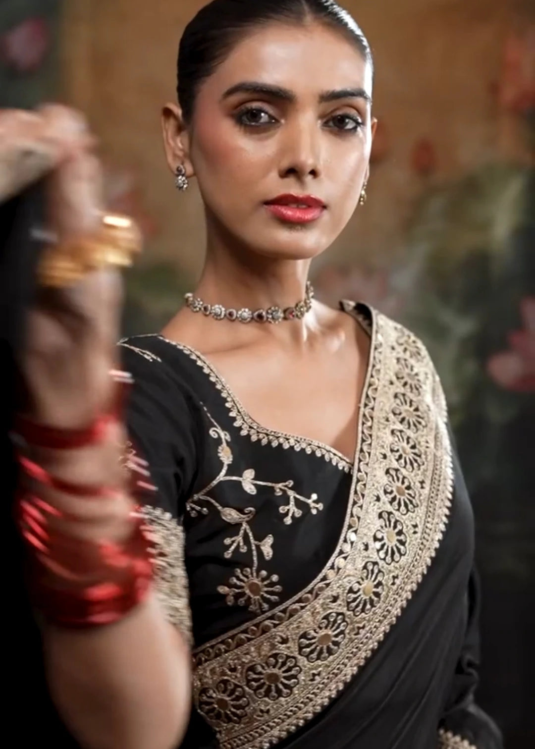 Pure Muga Silk Black & Golden Embroidered Bridal Saree
