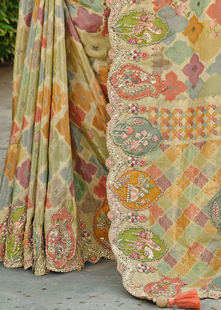 Multicolor Zari Silk Embroidered Bridal Saree & Pink Blouse