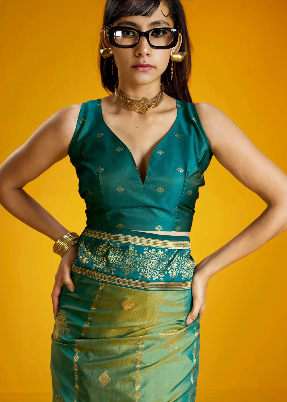 Two Tone Green Kanjivaram Silk Bridal Saree