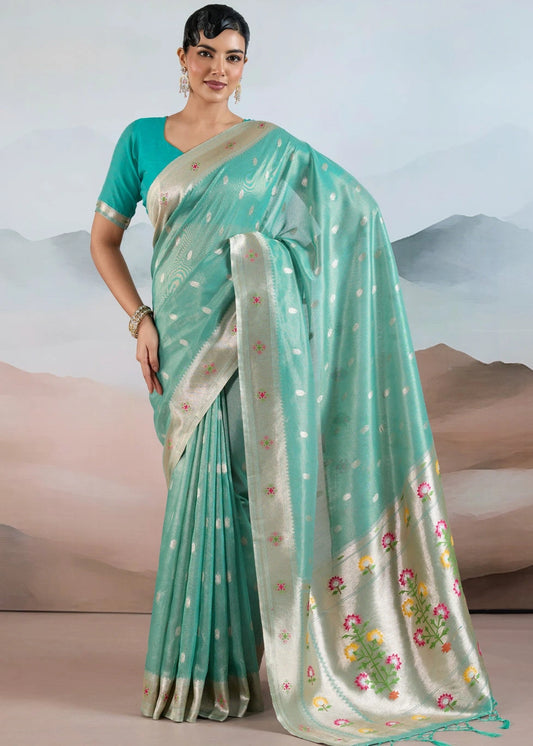 Sea Green Tissue Silk Paithani Saree