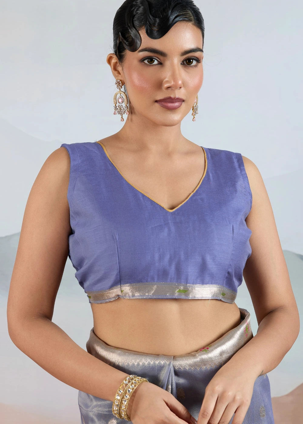 Steel Blue Tissue Silk Paithani Saree