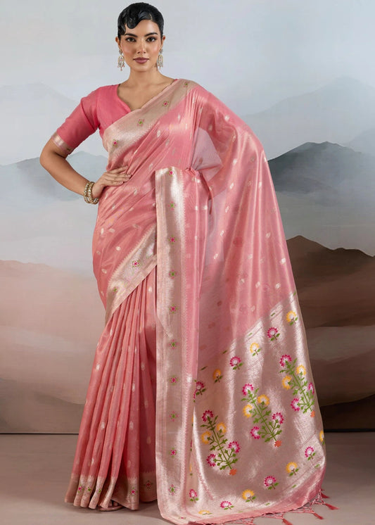 Rose Pink Tissue Silk Paithani Saree