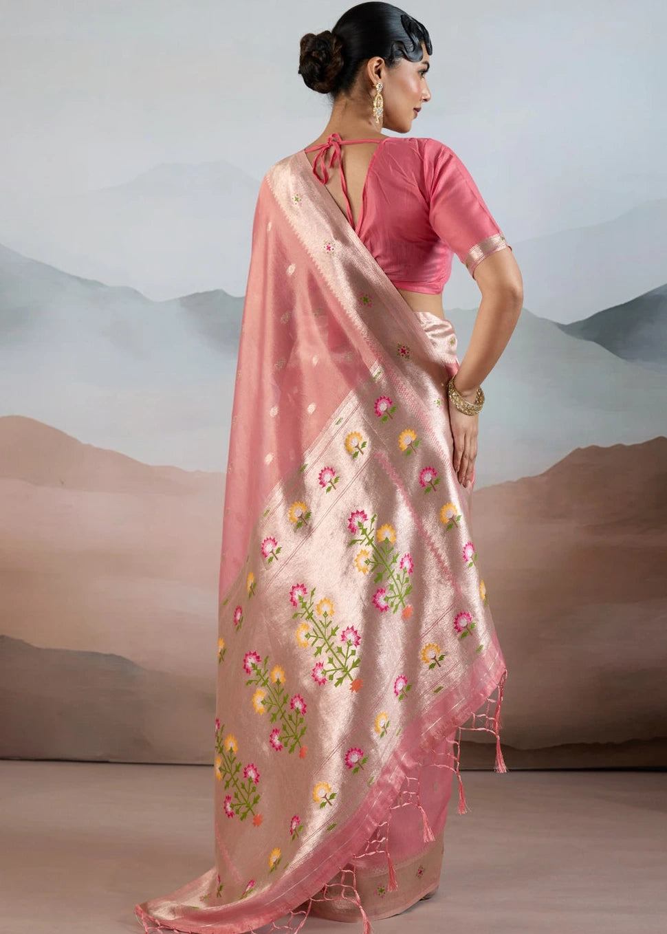 Rose Pink Tissue Silk Paithani Saree