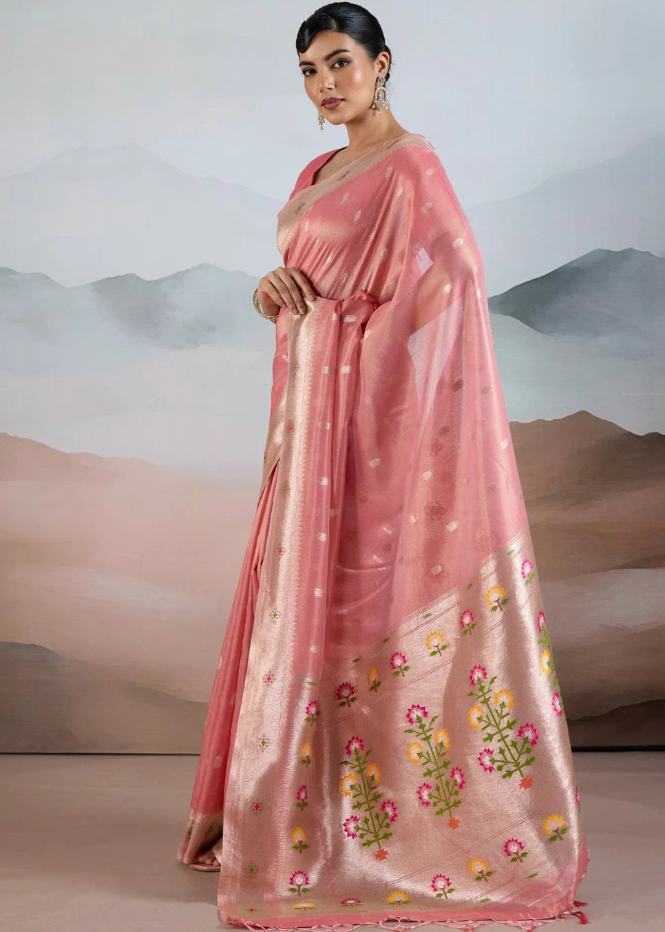 Rose Pink Tissue Silk Paithani Saree
