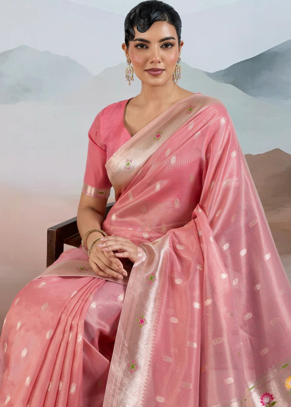 Rose Pink Tissue Silk Paithani Saree