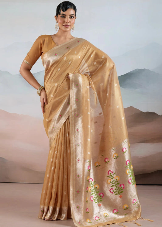 Mustard Yellow Tissue Silk Paithani Saree